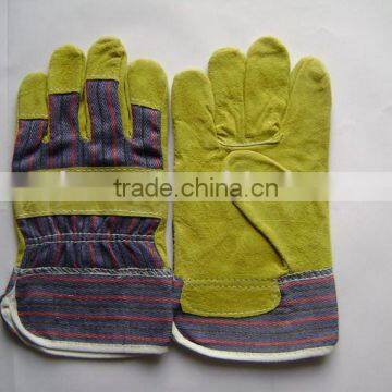 Yellow cow split leather safety working gloves