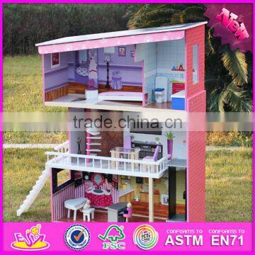 2016 new design girls pretend play super model wooden dollhouse W06A151