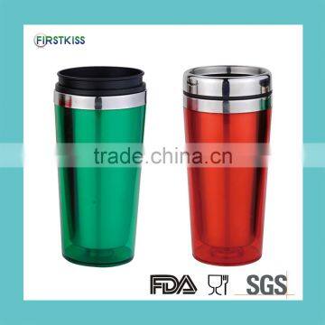 Plastic + stainless steel termos travel mug thermo