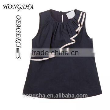 Fashion Baby Girls White & Navy Blue Ruffled Cotton Cutting Blouse Designs HST7741 photo-3