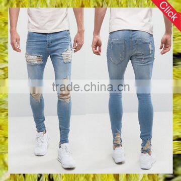 2017China factory skinny 95% cotton 5% spandex fashion distressed ripped jeans