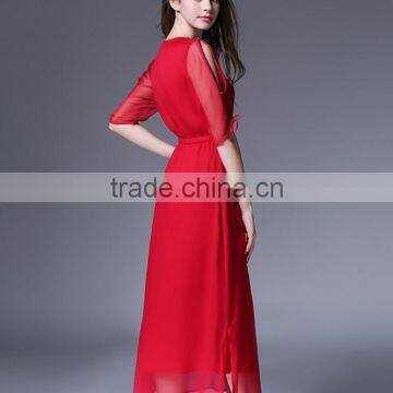 Zm50274b Europe Latest Spring and Fall Women Cloth Round Neck Half Sleeve Fashion Slim Dresses Lady photo-3