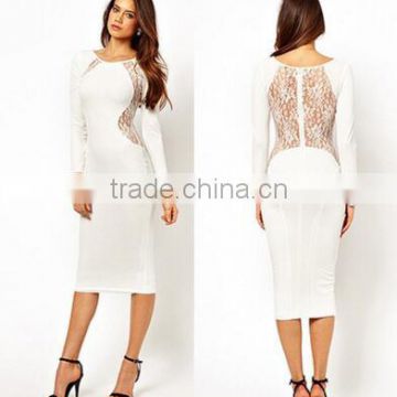 F20016A fashion patchwork long dress for women long sleeve sexy women bodycon lace dress