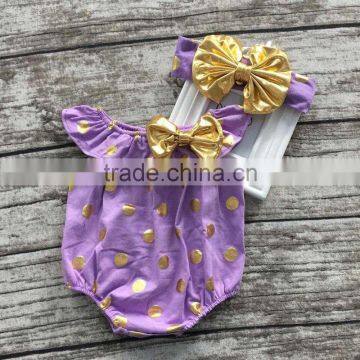 baby girls clothes toddler girls romper infant girls purple gold polka dot romper with headband