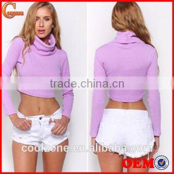 2015 New Arrival Turtle Neck Design Sexy Crop Top/knitted Sweatshirt for Women photo-1