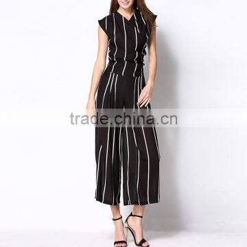 Chiffon Women Casual Set Pants Different Size & Top Printed Striped Black photo-2