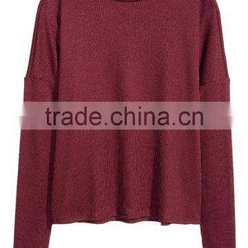 Green Ribbed Crew Neck Relax Fitted Wool Sweater Design for Girl With Dropped Sleeves photo-5