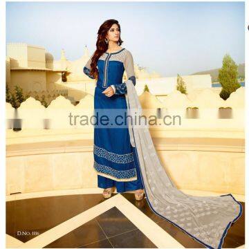 Deep Pink Color Long Straight Cut Bottom Net Border Designer Semi Stitch Salwar Kameez photo-6