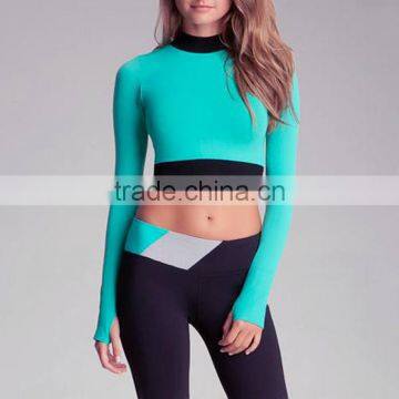 Long sleeve polyester green breathable yoga sport tops women