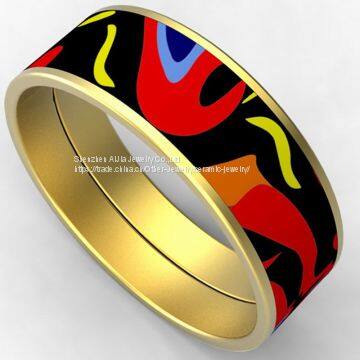 Wide 12mm Round Stainless Steel Gold Plated Enamel Bangle