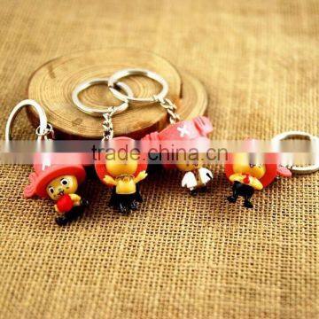 Hot sale japan cartoon one piece chopper cute anime figure plastic keychain 8pcs per set