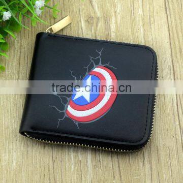 High Quality Wholesale Captain America Unisex Zipper Folding Purse Anime Wallet