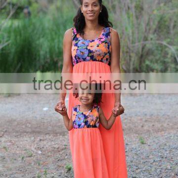 Mommy and me Maxi Dresses Flower Print Orange Dresses photo-3