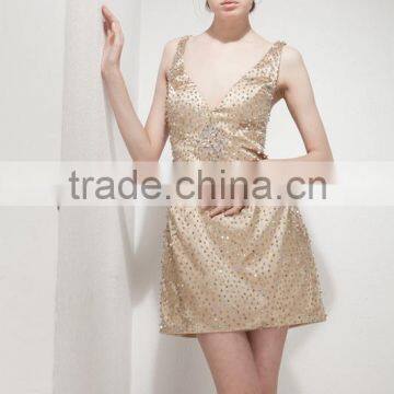 Spring New Design A-line V-neck Short/mini Sequined Evening Dress Lace Party Gowns photo-5