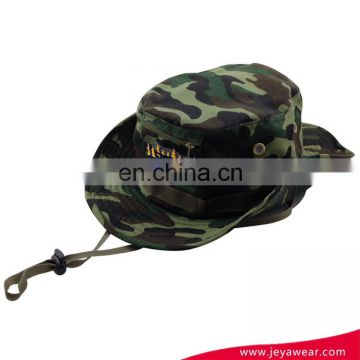 Wholesale custom high quality woven label camoflauge fisherman bucket hat with string