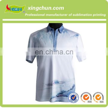 2015 summer latest design landscape painting sublimation printing polo t shirt for man in short sleeve