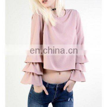 Latest Ladies Tops And Blouses Latest Design Light Pink Ruffle Sleeve Blouse