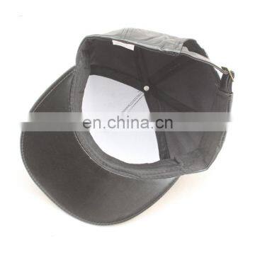 Custom Black Plain Lambskin Leather Snapback Cap With Fur Pom Pom photo-5