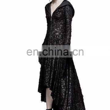 Gothic Punk Rave Black Longsleeve High Low Hooded Dress Q-308 photo-5