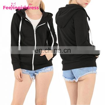 Fashion Autumn And Winter Drop Shoulder Black Jacket Zip Up Oversized Hoodie