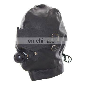 Sex Bondage Hood, Full Head Pigskin Leather Mask With Ball Gag Sexy Adult Novelty Product photo-3