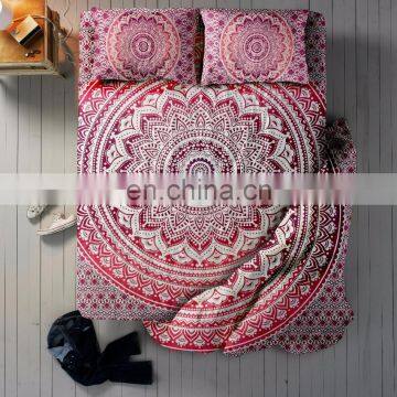 Indian Beautiful Ombre Mandala Duvet Cover Bed sheet With 2 Pillow Cover full Set Queen Size Pink Bedding Full Set