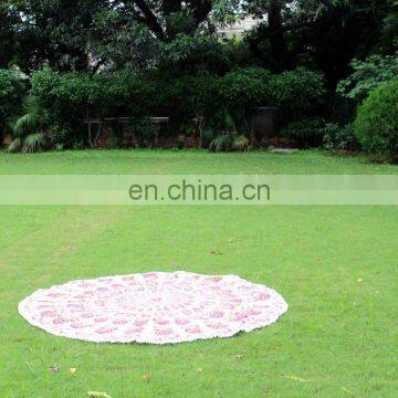 72" Indian Mandala Hippie Orange Mandala Round Roundie Tapestries Hippy Boho Gypsy Round Beach Throw Yoga Mat Pom Pom photo-3