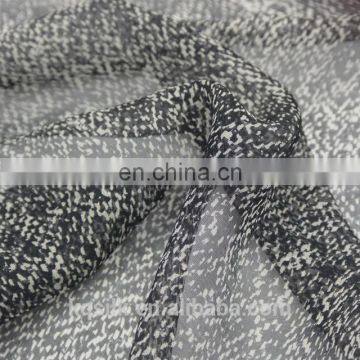 Printed 100% Silk Chiffon With Black Dense White Black Dots