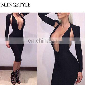 2016 fashion women sexy long sleeve dress lady bandage designer one piece party sexy free prom dresses