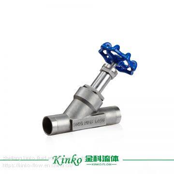 durable stainless steel welding angle seat valve with plastic hand-actuated