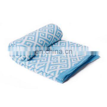 50''x60''Soft Geometric Pattern Cozy Blue Knitted Throw Blanket for Couch/Sofa/Travel photo-3