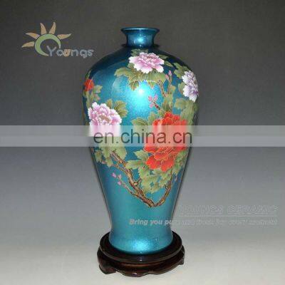 2012 Blue Crystal Glazed Peony flower Butterfly Ceramic Vases for Home decor