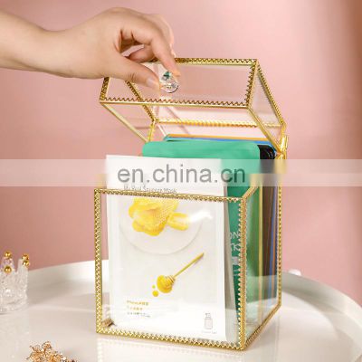 Storage Box Luxury Gold Metal Glass Acrylic Desk Perfume Make Up Vanity Stand Holder Makeup Cosmetic Organizer Mask Storage Box