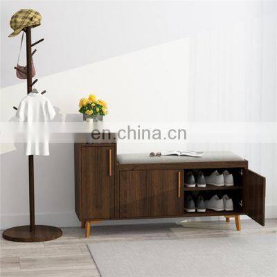 Wooden Shoe Cabinet Rack Bench With Storage Soft Seat Cushion photo-4