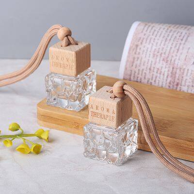 Wholesale 10ml Water Cube Shape Empty Refillable Glass Car Hanging Perfume Bottle photo-2