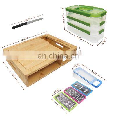 Bamboo Cutting Board 4 Containers Large Chopping Board With Juice Grooves Easy-grip Handle photo-3