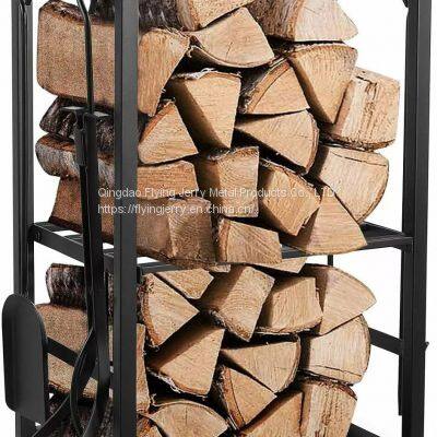 Fireplace Tools Set With 4 Fireplace Accessories Holds a Great Amount of Wood Fireside Logs Sturdy Firewood Rack photo-2