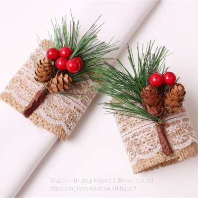 Wholesale Christmas Pine Cone Napkin Ring Simulation Plant Fruit Buckle