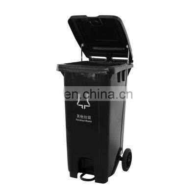 120l big black plastic dustbin pedal recycling waste bins 120 liter outdoor garbage bin