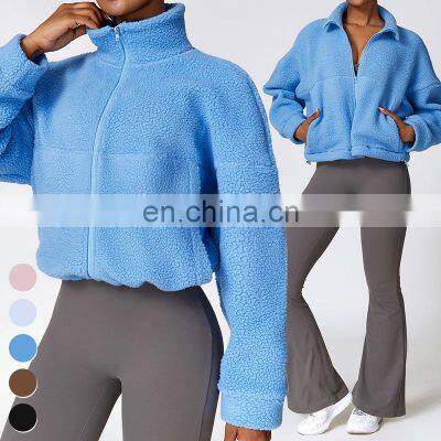 Custom Shaker Jackets Winter Warm Coat Stand Collar Outdoor Running Fitness Jacket Women Fleece Zipper Sports Jacket photo-4