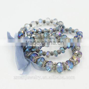 Handmade Multilayer Colorful Glass Bead With Ribbon Fashion Bracelet