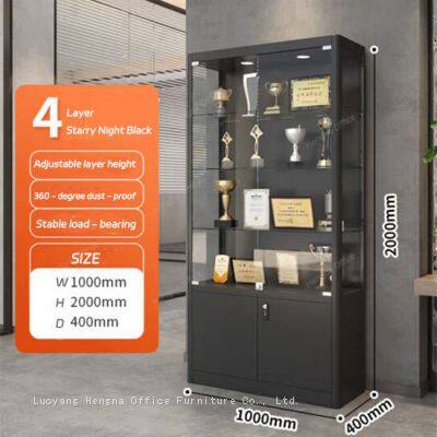 Freestanding Metal Display Showcase with Tempered Glass Double Door and 5-Tier Design for Museum or Home Use