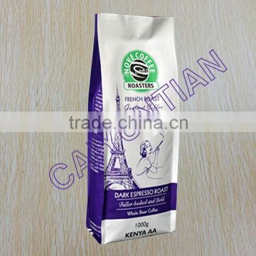 Quad-sealing coffee bags with valve/ foil zipper custom stand up pouch