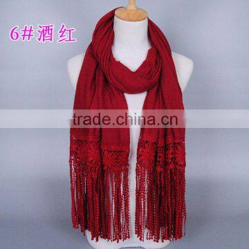 New Design Korea Women Fashion Cotton Plain Lace Scarf photo-4