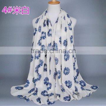 New Style Autumn Winter Sunflower Printed Cotton Linen Muslim Hijab Shawls And Scarves
