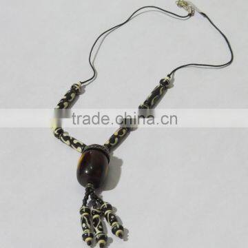 Handmade Bone Horn Charm Necklace Tribal Art Beaded Jewelry photo-4