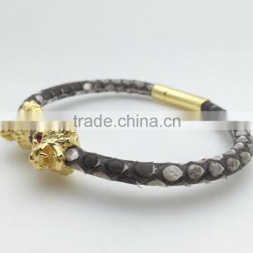 Lion Head Bracelet Fashion Gemstone Bead Gold Lion Head python Bracelet