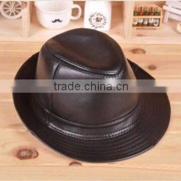 NEW 2015 Men's 100% Sheepskin 3Colors Genuine Leather Bucket/Top Cap/Fedora Gentleman Hat