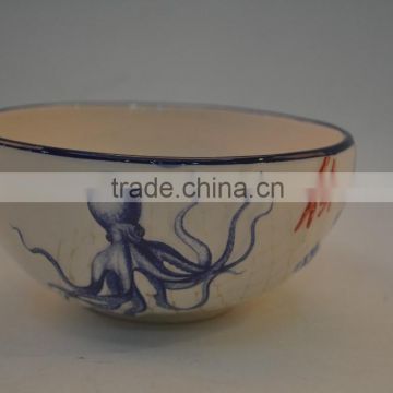 Marine series of embossed 3D hand-painted ceramic deep bowl