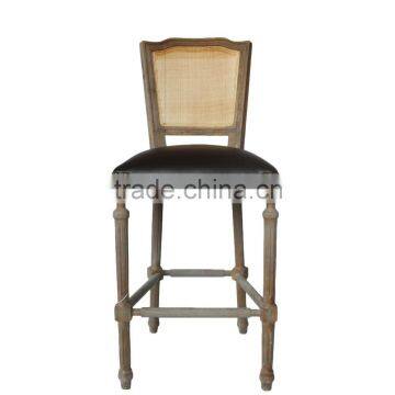 2015 new design french country antique rattan cowhide wooden bar stools